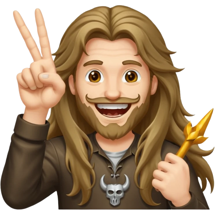 Long haired guy throwing up metal horns emoji