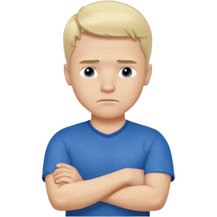 Pale blond man in blue football t shirt crossed arms cold emoji emoji