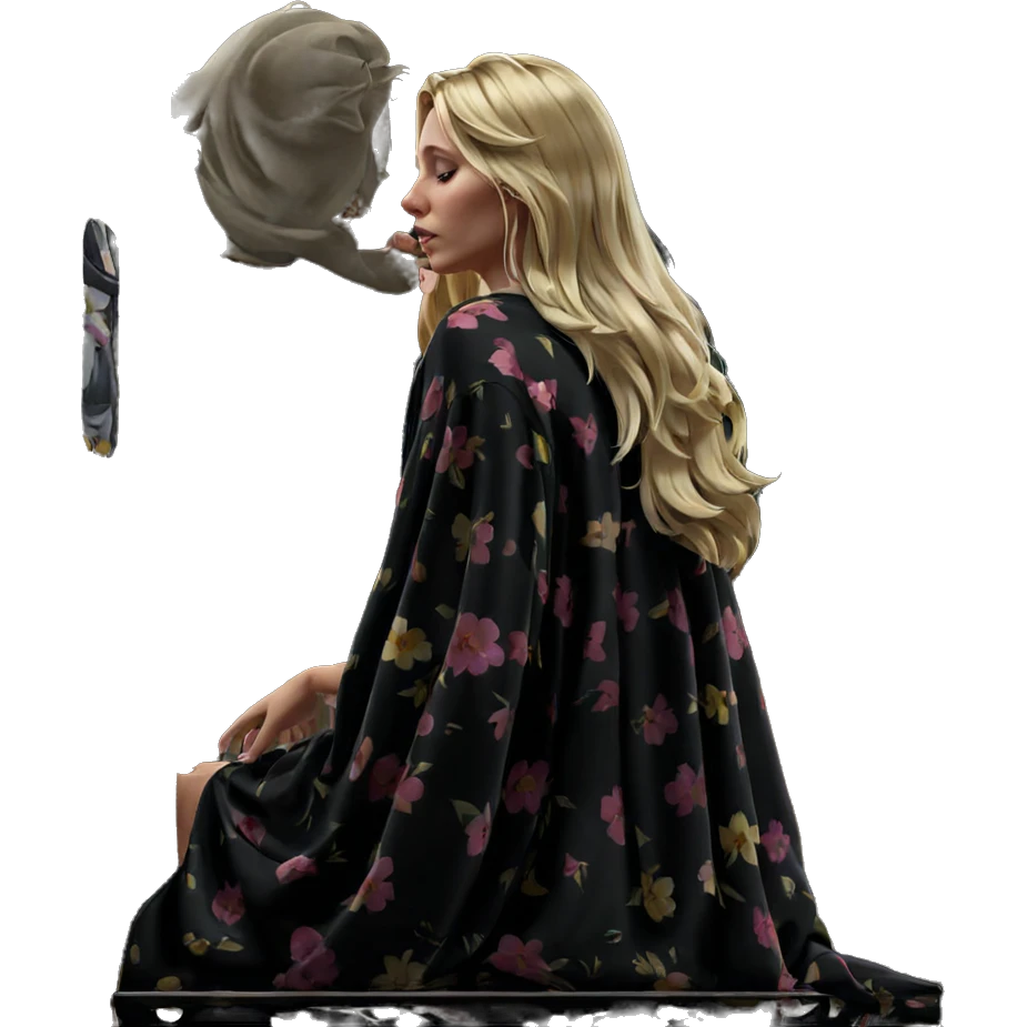 blonde girl in flower robe emoji