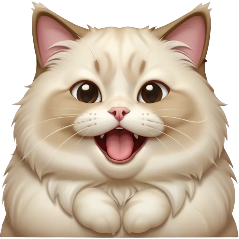 Cinematic Cute Chubby Ragdoll Cat Portrait Emoji, Head tilted playfully and yawning, round and plump body with soft, silky fur in a mix of light and darker points, Simplified yet adorable features, highly detailed, glowing with a warm, friendly glow, high shine, curious yet calm, stylized with a touch of whimsy, bright and endearing, soft glowing outline, capturing the essence of a mischievous yet loving and lazy kitty, so cute it feels like it could stretch out of the screen and cuddle! emoji