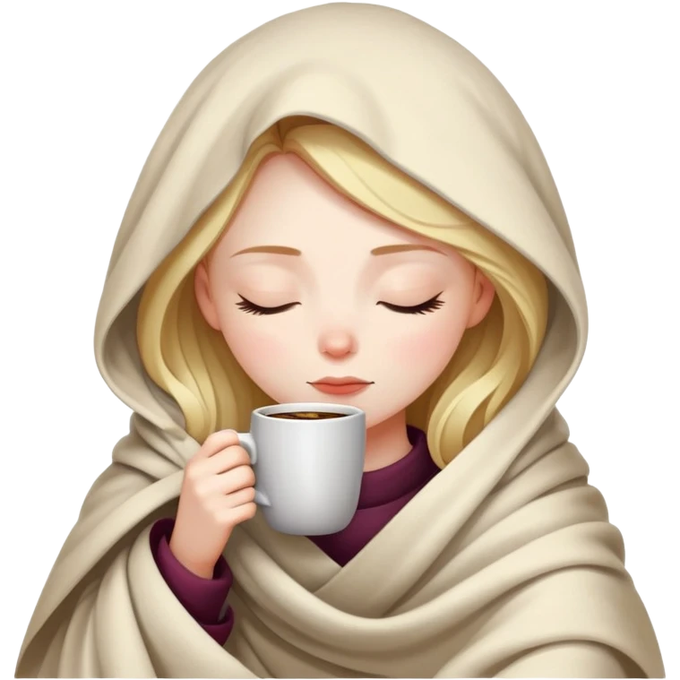 girl inside a blanket sipping coffee eyes closed emoji