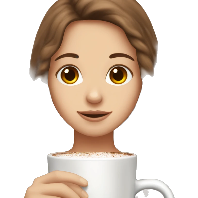 white girl with brown long hair and a hot chocolate emoji