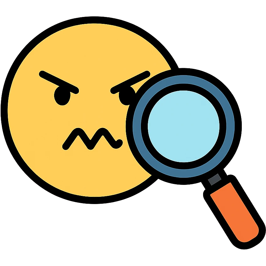 magnifying glass over a suspicious face icon emoji
