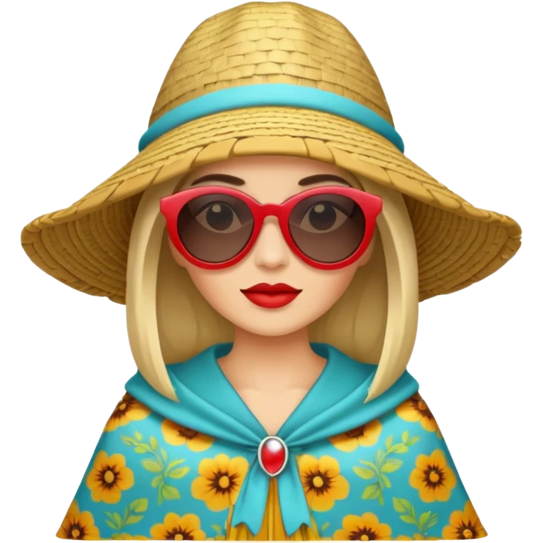 woman with fashion pancho sunglasses emoji