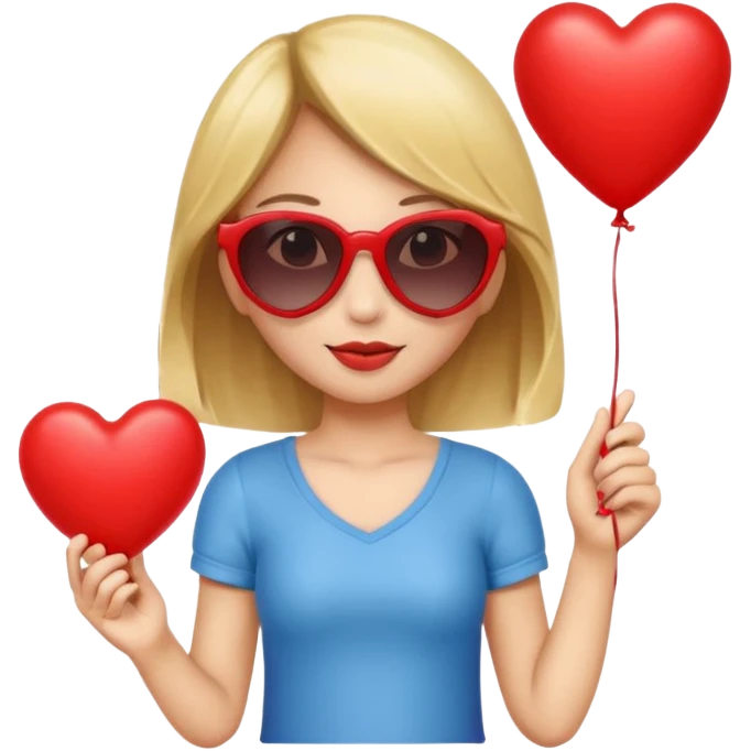girl with sun glasses holding red heart balloon emoji