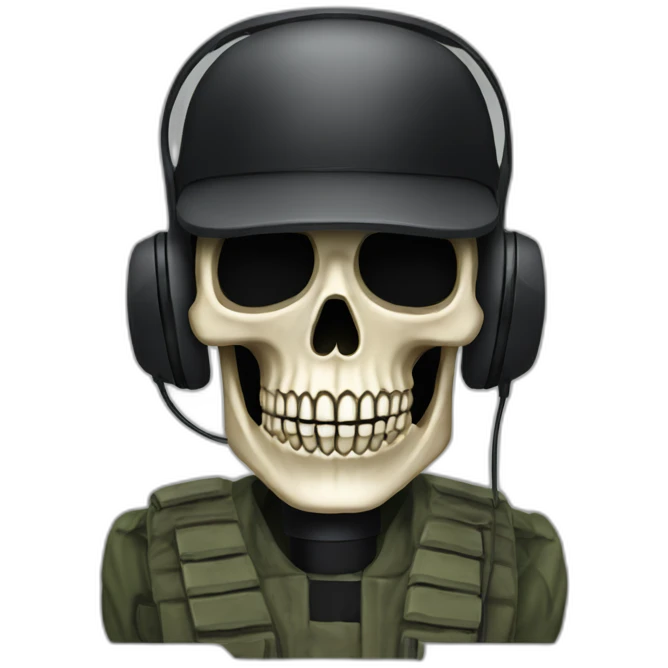 Military Skeleton mask with a long black mask underneath it and headset with a microphone emoji