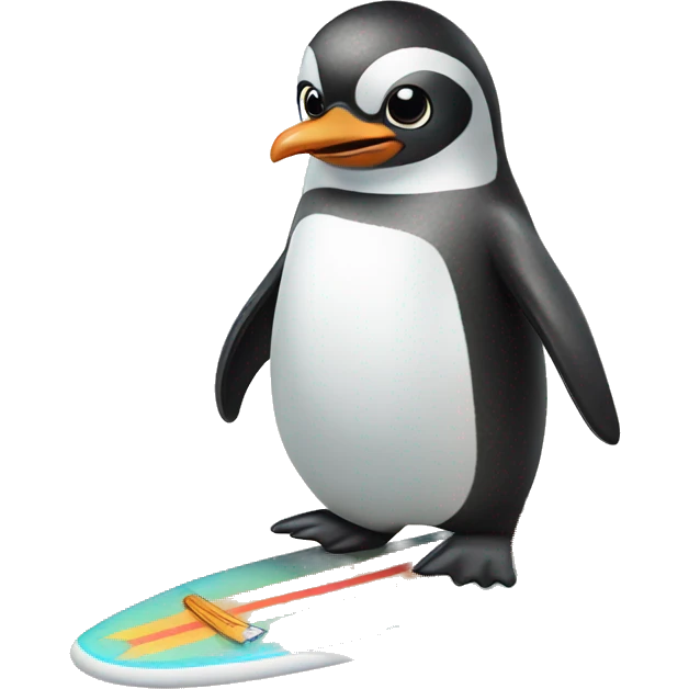 cute penguin on a surfboard emoji