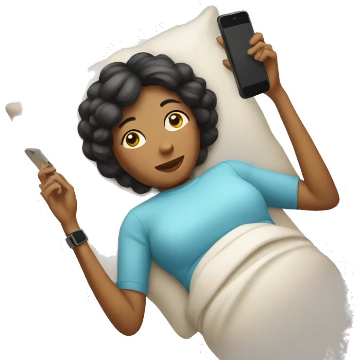 woman lying with a phone emoji