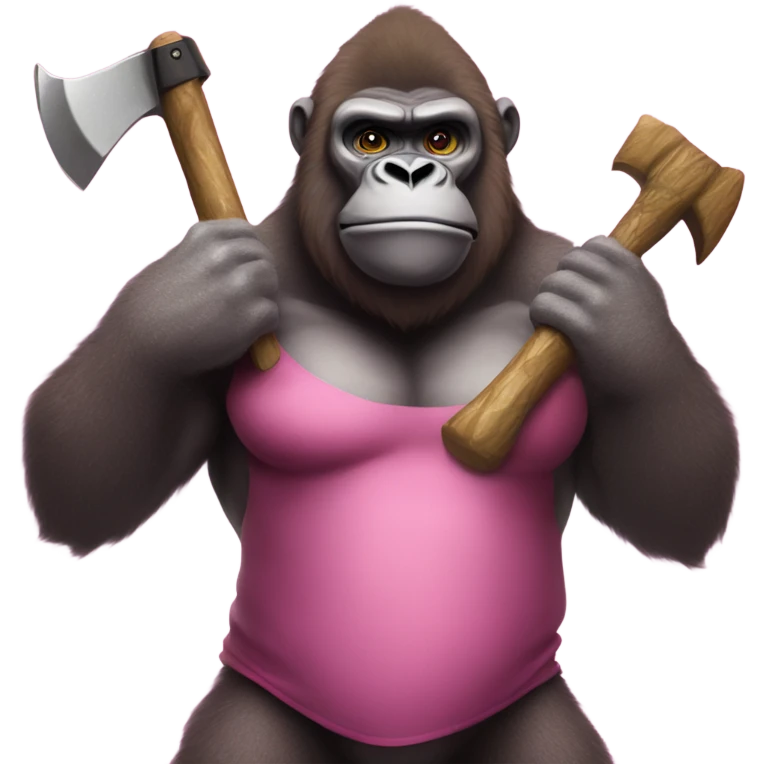 Pink buff gorilla holding a axe with glitter emoji