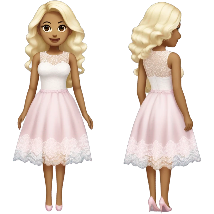 Heavy white blonde coquette dress, light pink cloth and white lace emoji