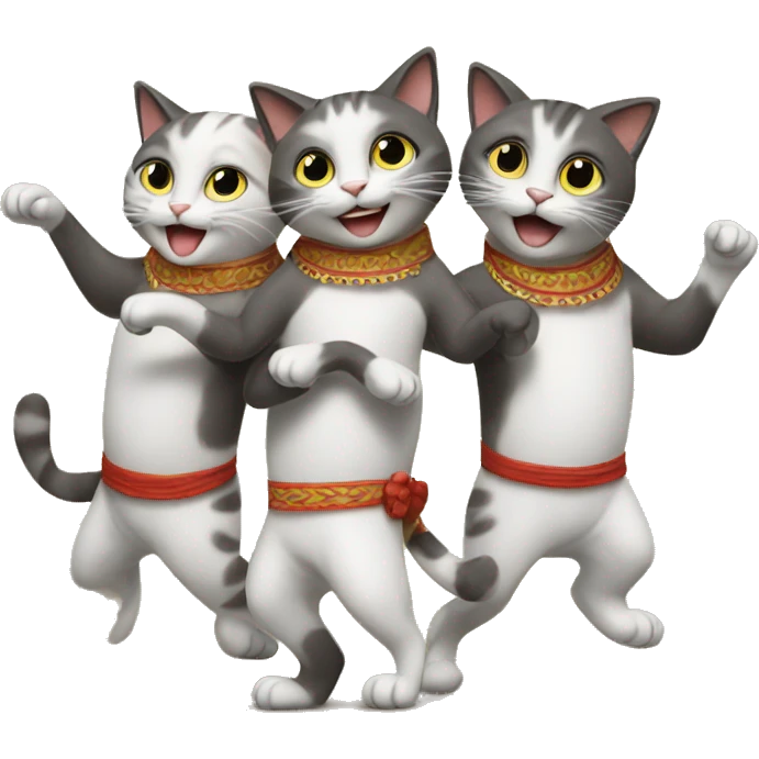 6 cats dancing the conga in a line emoji
