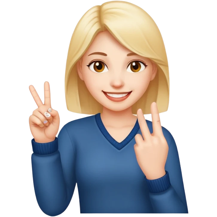 A girl smiling with a middle finger up emoji