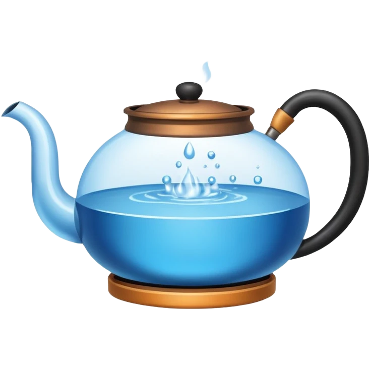 a small pot or kettle filled with water placed on fire, the water is boiling intensely with visible steam and bubbles rising, bright lighting, clean white background emoji