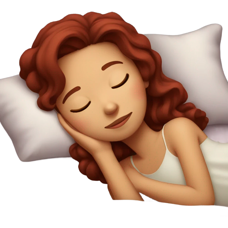 Burgundy haired girl sleeping in bed emoji
