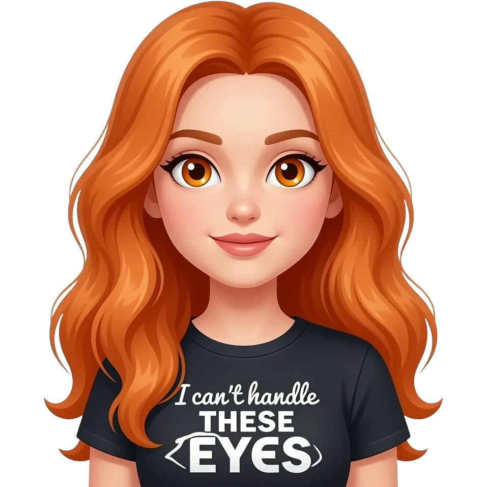sexy girl with overlong ginger hair and ginger eyes a top with I can't handle THESE EYES written on it emoji