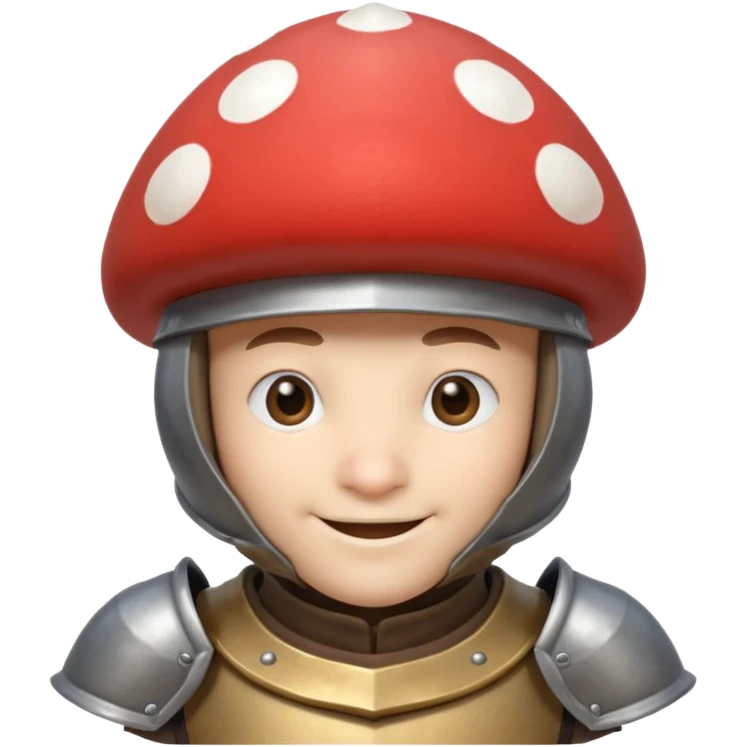 mushroom knight portrait, head and shoulders only, mushroom cap helmet, tiny armor collar, heroic smile, fantasy vibe, 3D cartoon, mobile game icon style, clean background, no text, no watermark
 
 emoji