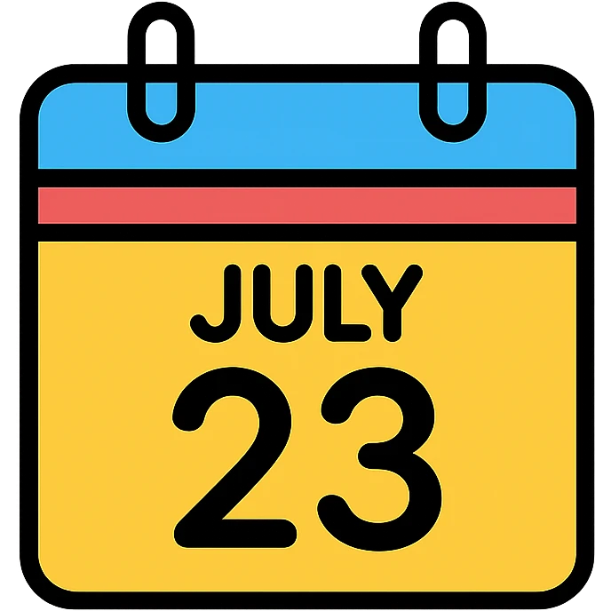 calendar page with July 23 in bold, minimal style emoji