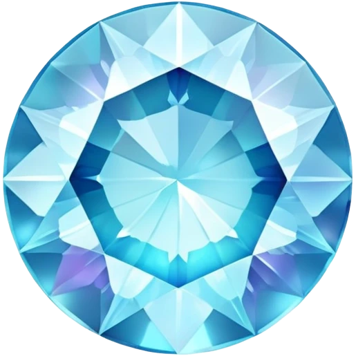 round cut gemstone with iridescent shine, soft sky blue color, brilliant facets emoji