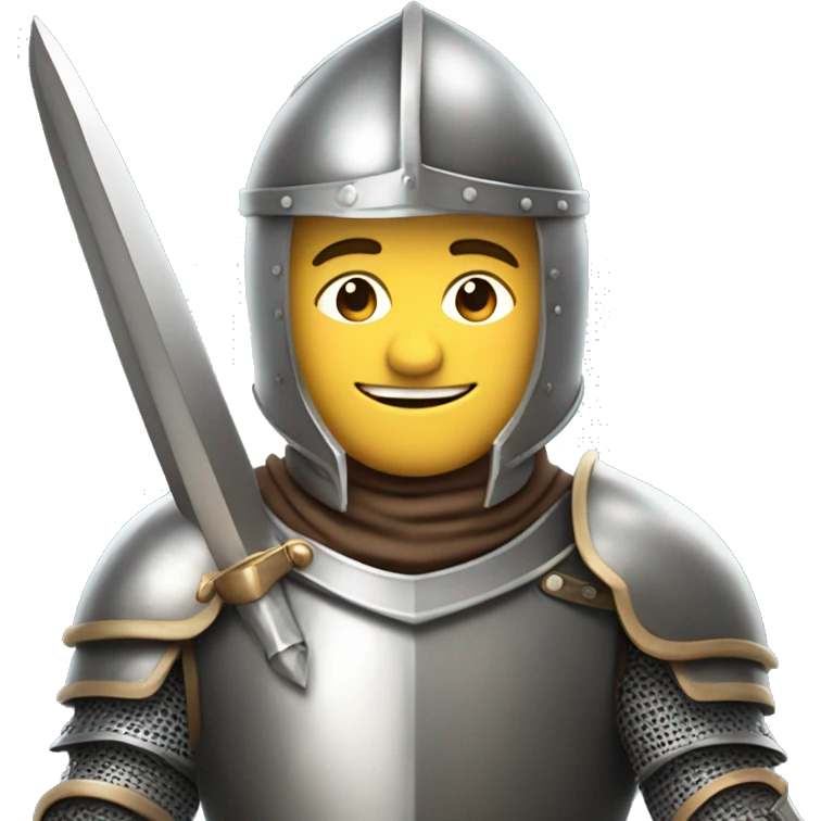 a smiling knight with full armor, holding a sword, half body emoji