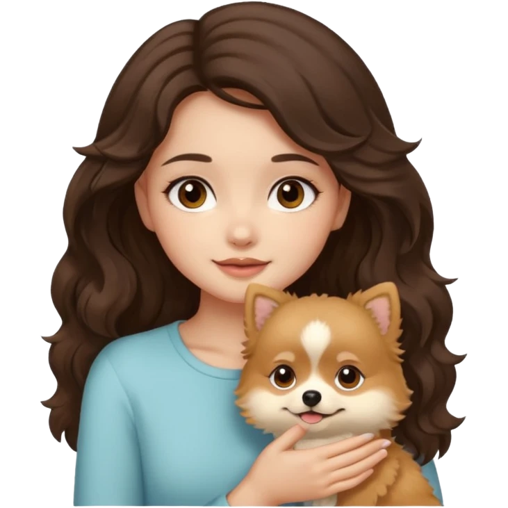light-skinned-girl-wavy-dark-brown-hair-brown-eyes-petting-light-beige-pomeranian emoji