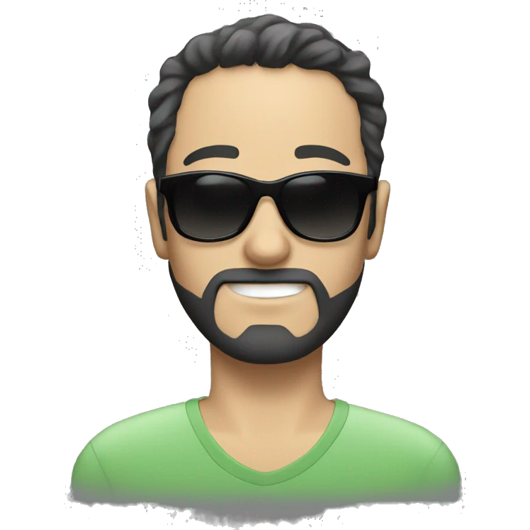 white male with short black beard, scruffy short hair and sunglasses emoji