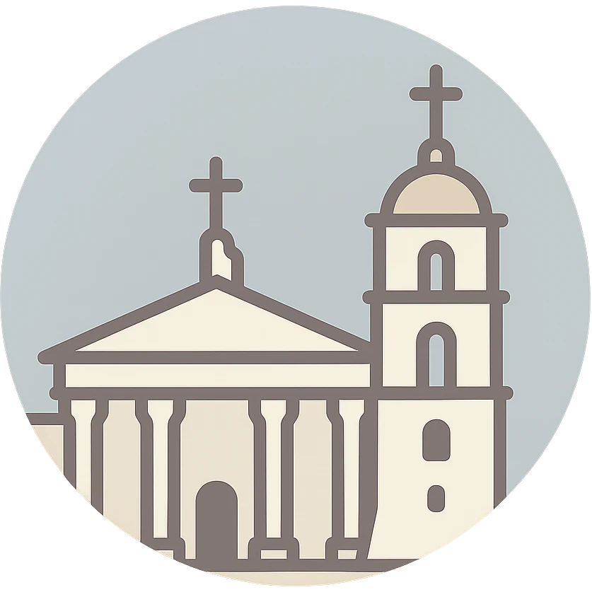 Vilniaus katedros fasadas, stylized, Discord role icon, light colors, no text, minimalist design emoji