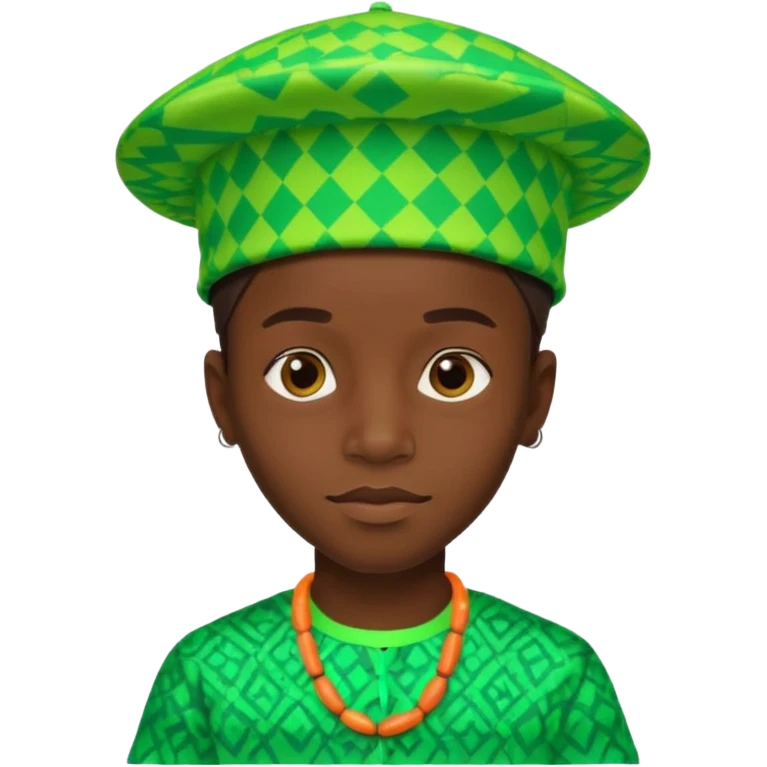 Create me an emoji of a beautiful cool Young Nigerian prince wearing a neon green gradient African patterns with a Nigerian-inspired hat emoji