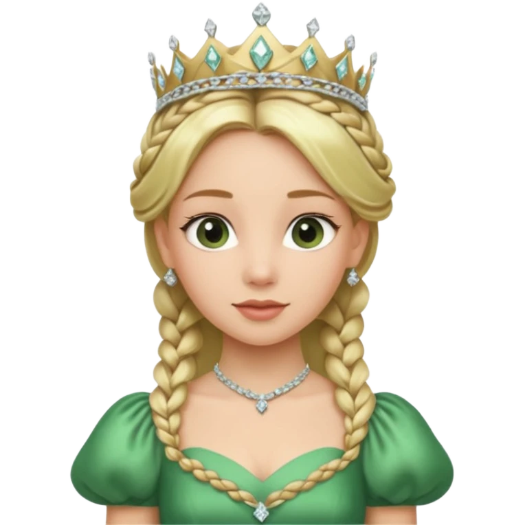 Princess in green Dress with Tiara, Braided Blonde Hair emoji