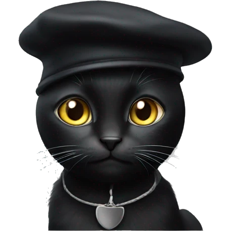 Black cat with black and white beret emoji