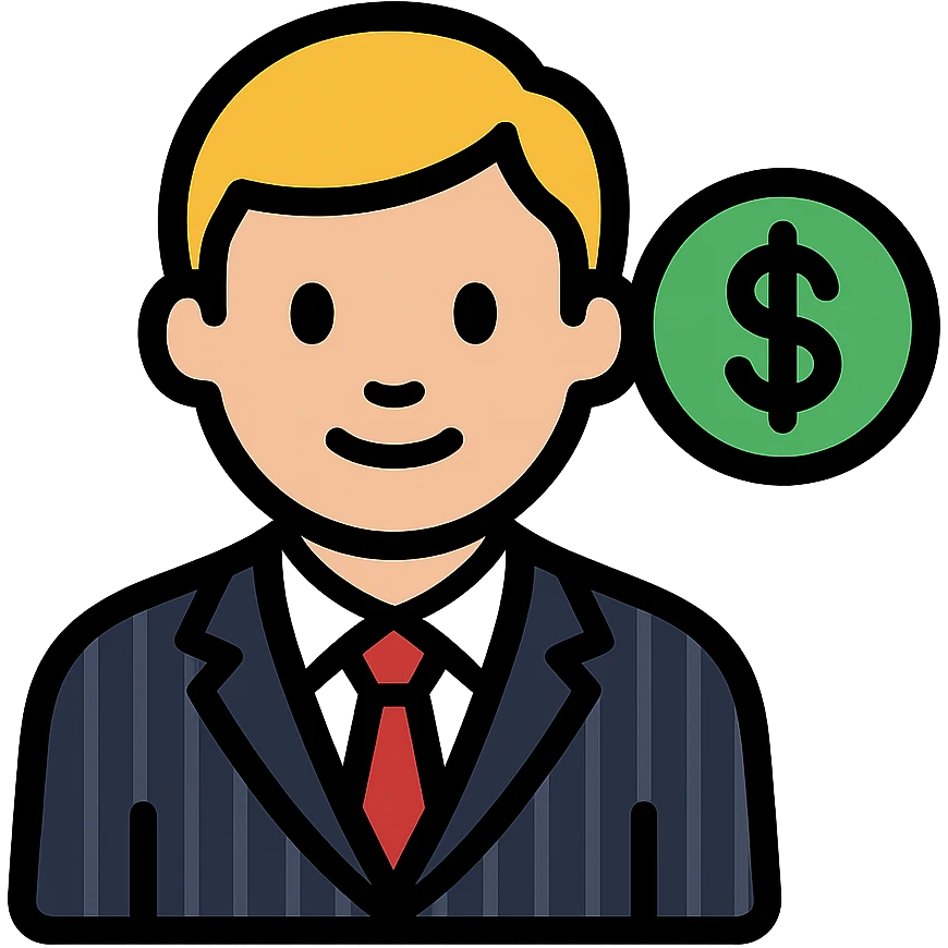 stylized venture capitalist emoji, inspired by Wall Street, pinstripe suit, dollar sign background emoji