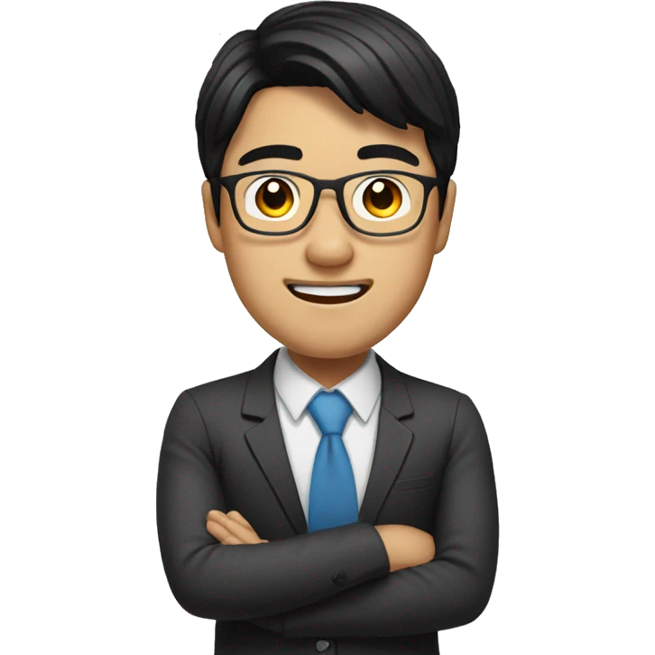 Asian man with black hair, glasses and braces  emoji