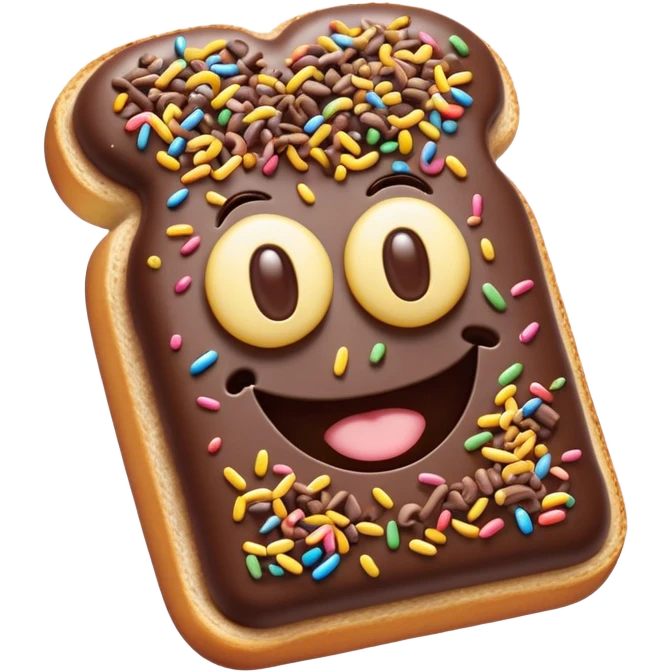 Cinematic Realistic Hagelslag Treat Emoji, depicted as crunchy chocolate sprinkles on buttered bread rendered with vivid textures and playful, inviting lighting. emoji