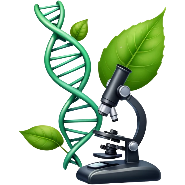 An icon featuring a DNA strand, a microscope, and a green leaf, symbolizing biology. The design includes animal cells, plant structures, and a frog, representing the study of living organisms and ecosystems. Transparent background highlights life sciences and biological research. emoji