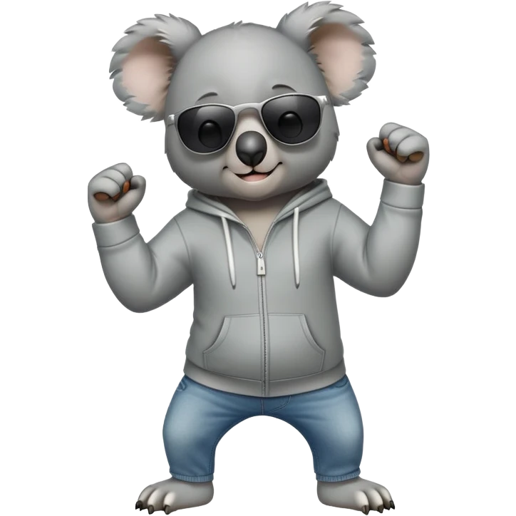 anthropomorphised koala, full body, wearing a hoodie and jeans, dark sunglasses, shaking fist emoji