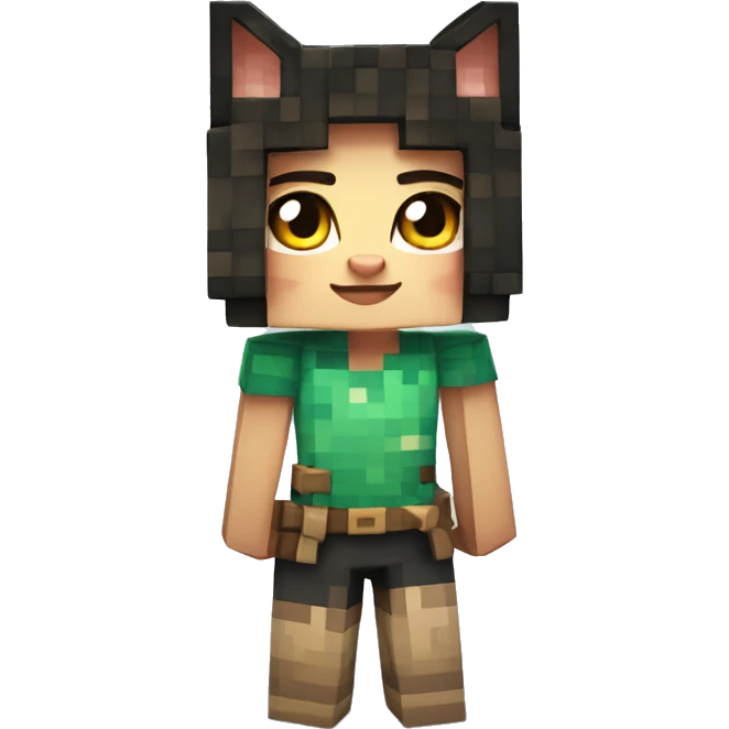 Girl with the cubic mask of the Minecraft Calico cat emoji