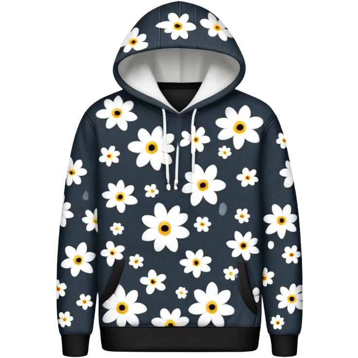 The BLACK Denim Tears Hoodie features a black base with distinctive white and black  open flower spots with empty space in the middle, These hollow ring-like patterns are scattered across. BLACK AND WHITE FLOWERS SPACED OUT FLOWERS AND NO DOTS emoji