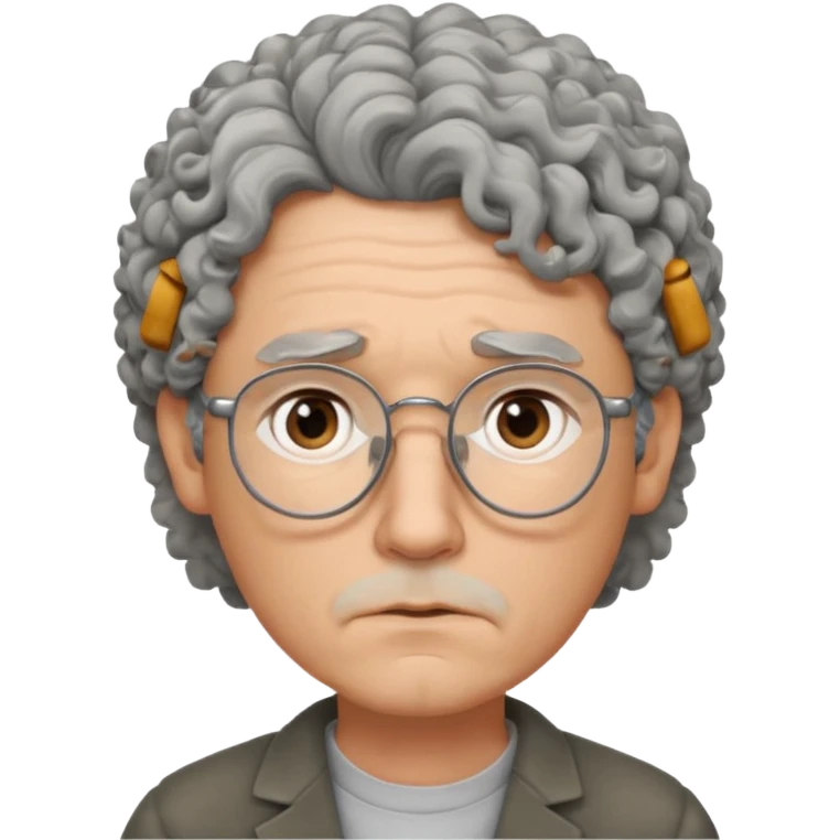 Sad male Writer with curly gray hair and glasses emoji