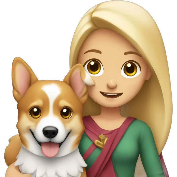 blonde girl with arab guy holding a corgi in their arms emoji