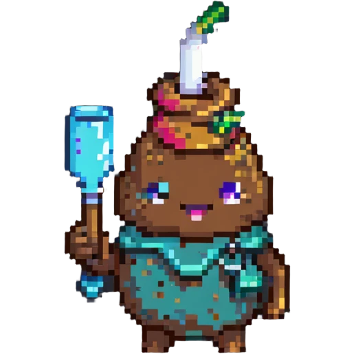 pixelated cute poop character with bong in hand emoji