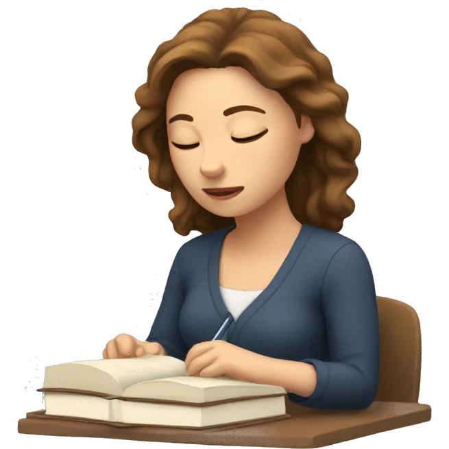 White woman with brown hair, studying, eyes closed emoji