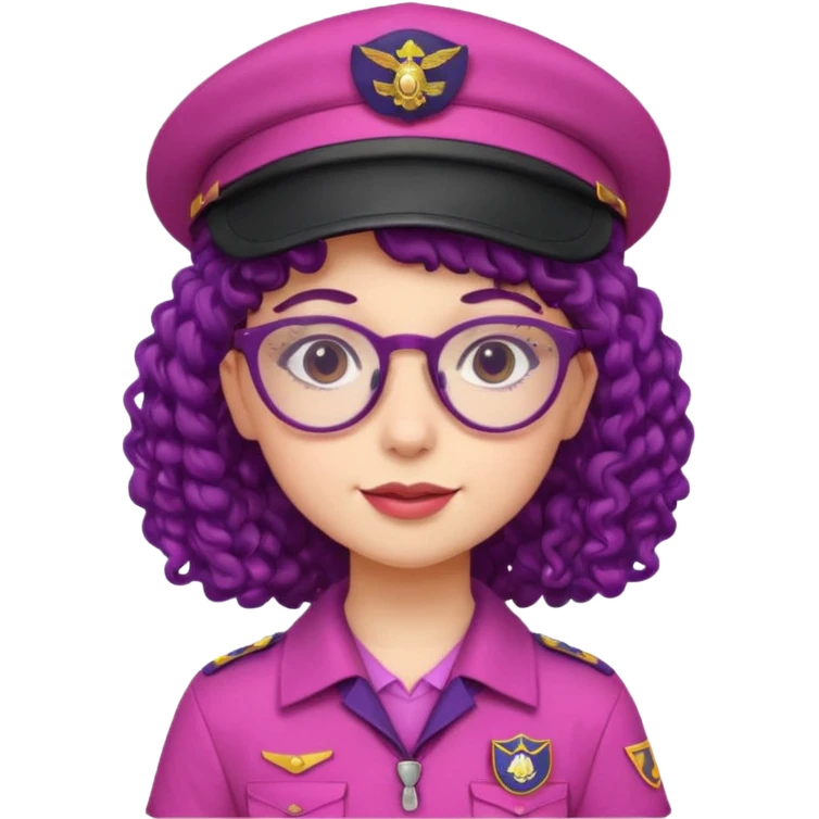 scout girl with very pink scout uniform including hat, dark violet curly haired and glassess emoji