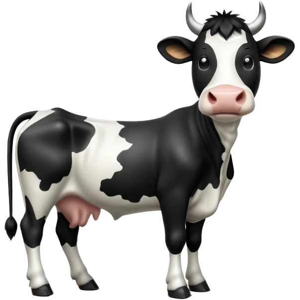 cinematic-[cow]-realistic-full-body-standing-emoji,-tail-flicking-lazily,-head-tilted-dramatically,-sleek-[black and white]-fur,-simplified-yet-realistic-focused-features,-highly-detailed,-glowing-with-an-almost-sarcastic-glow emoji
