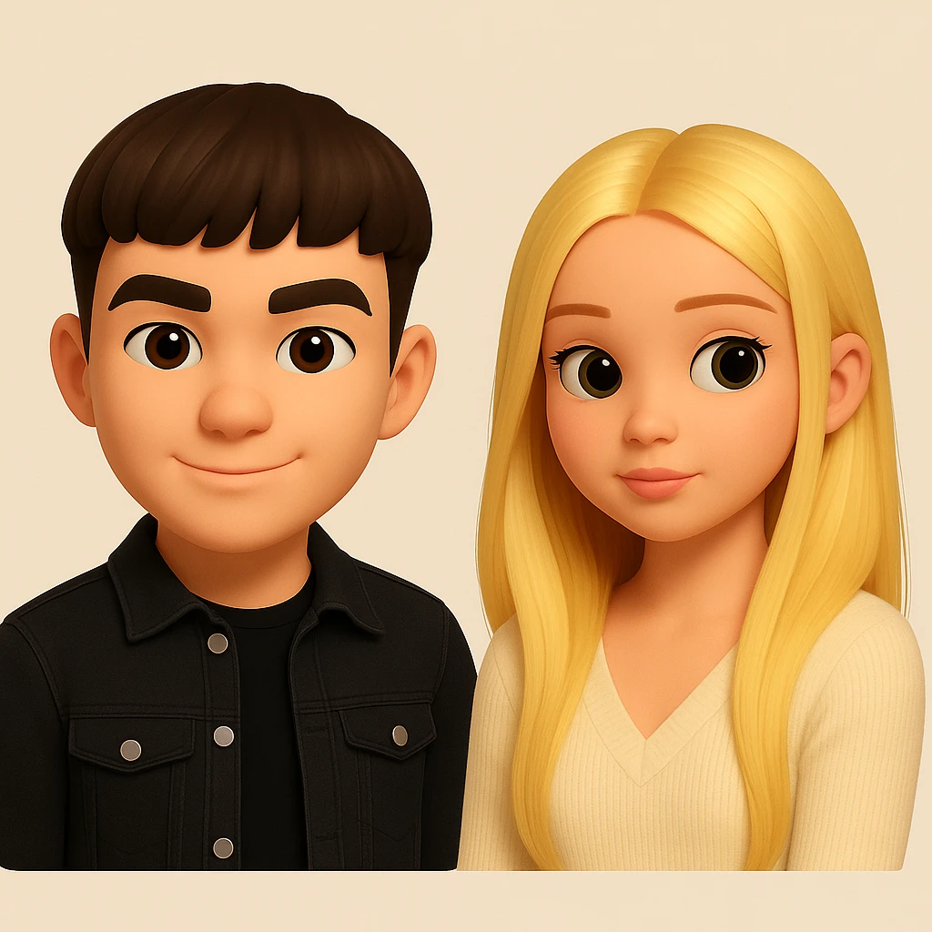 Place these two 3d-emoji style characters side by side on one image, as two separate emojis, no interaction, neutral background emoji