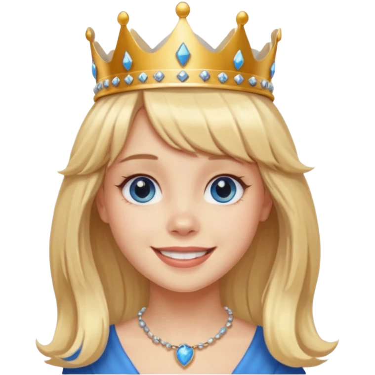simple Blonde girl with bangs and blue eyes, and a simple crown. giving cockerspaniel energy emoji