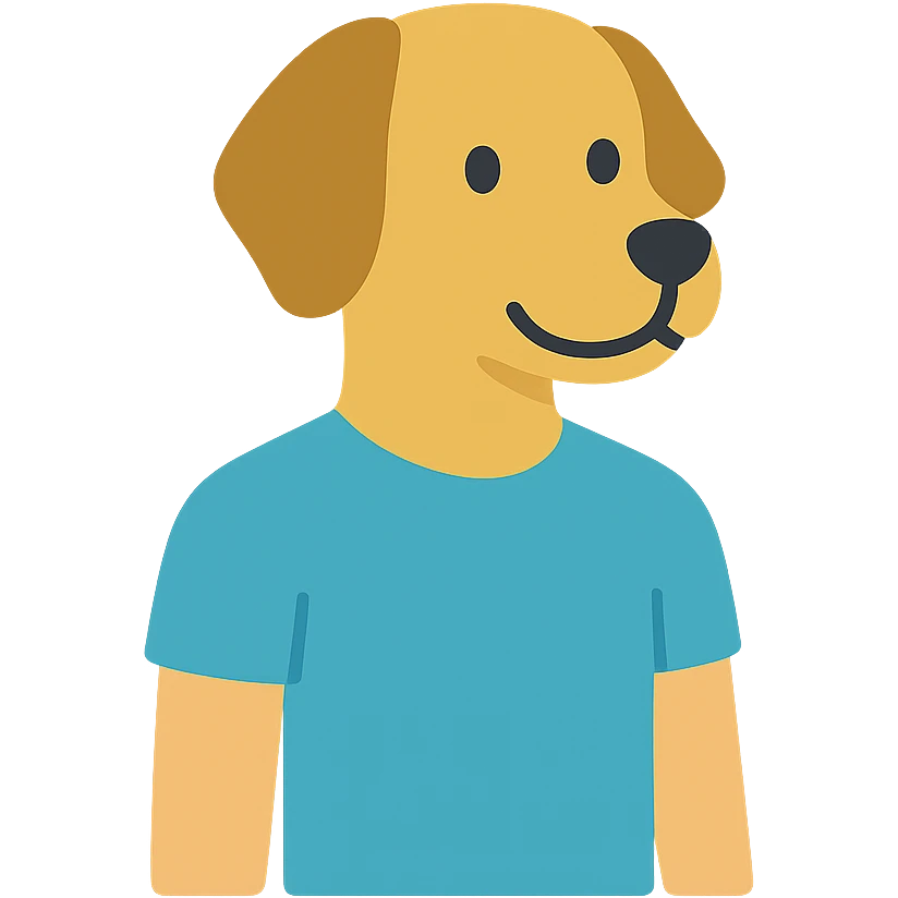 a dog with a half-human body, colorful cartoon style icon emoji