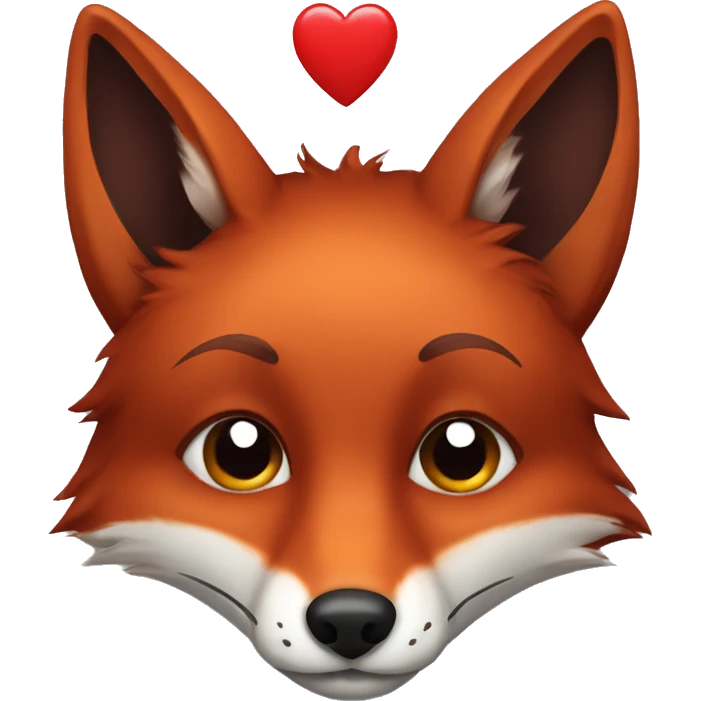 dark red fox face with tiny red heart instead of eyes emoji