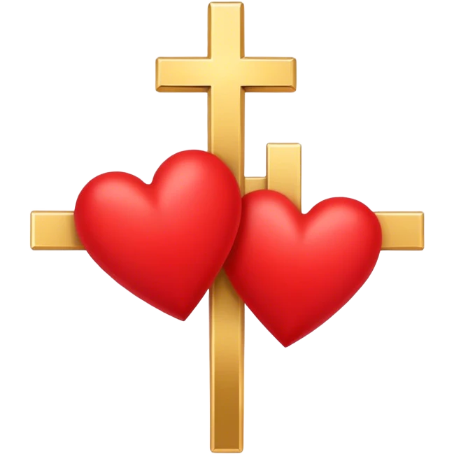 Two red  hearts connected by one simple gold cross  emoji