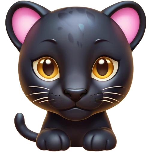 Cinematic Cute Panther Portrait Emoji, Head tilted playfully and inquisitively, with a smooth, streamlined form accentuated by a subtle sheen and round, sparkling eyes filled with charm, Simplified yet irresistibly adorable features, highly detailed, glowing with a warm, inviting glow, high shine, affectionate and lively, stylized with a touch of whimsical mystery, bright and endearing, soft glowing outline, capturing the essence of a mischievous yet loving panther that seems as if it could pounce out of the screen into your arms! emoji