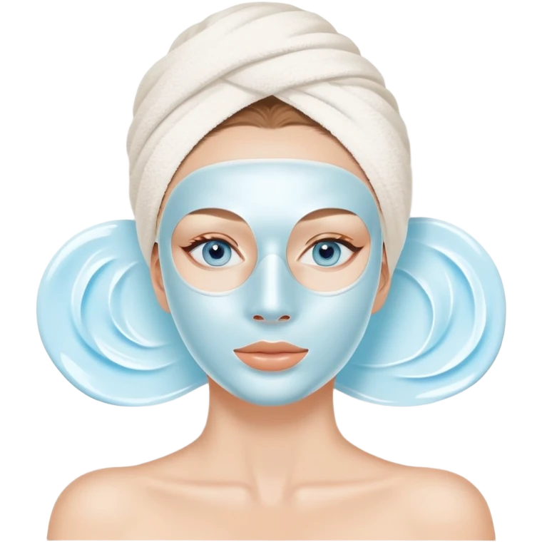 Lady with blue eyes face, white cream mask spa beauty full face relaxing emoji