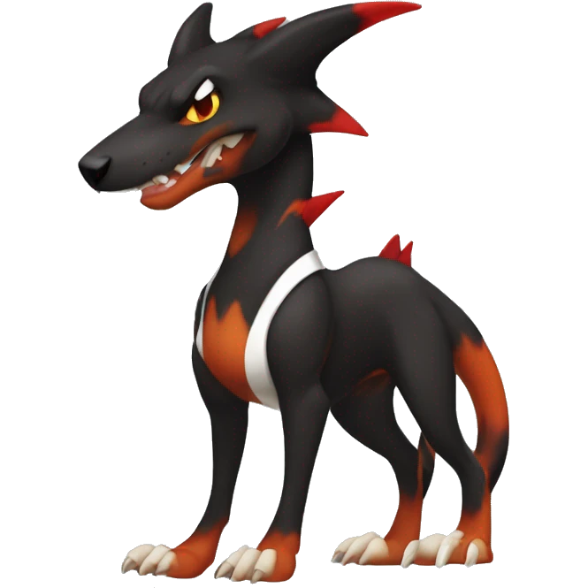 Black Cool Edgy Anthro Houndoom-Charizard Fakémon  with White and Red Edgy markings emoji